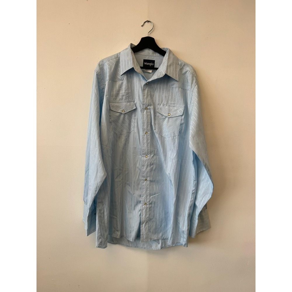 Vintage Wrangler Western Shirt Mens XLT Light Blue Pearl Snap Long Sleeve Tall